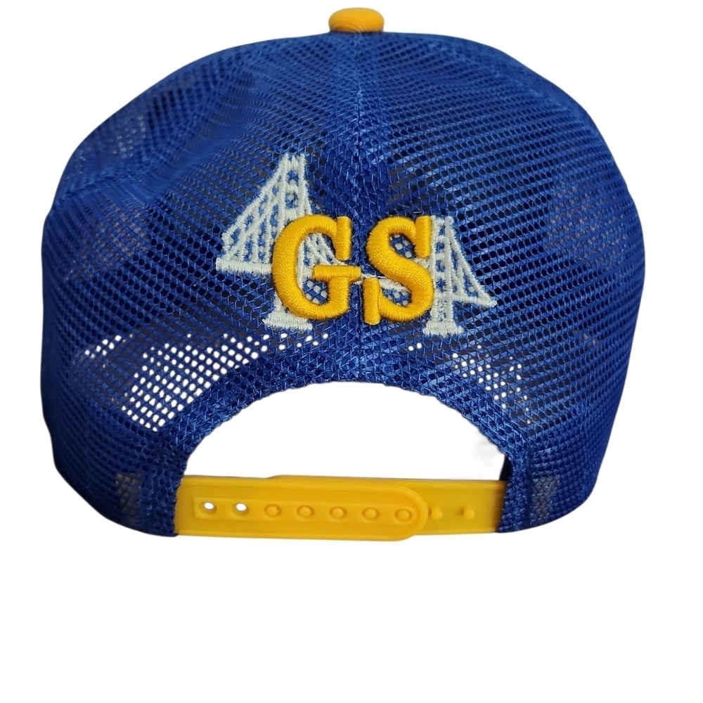 Golden State Blue And Yellow Snapback Hat Mesh Trucker Cap With Basketball Logo - Picture 4 of 7